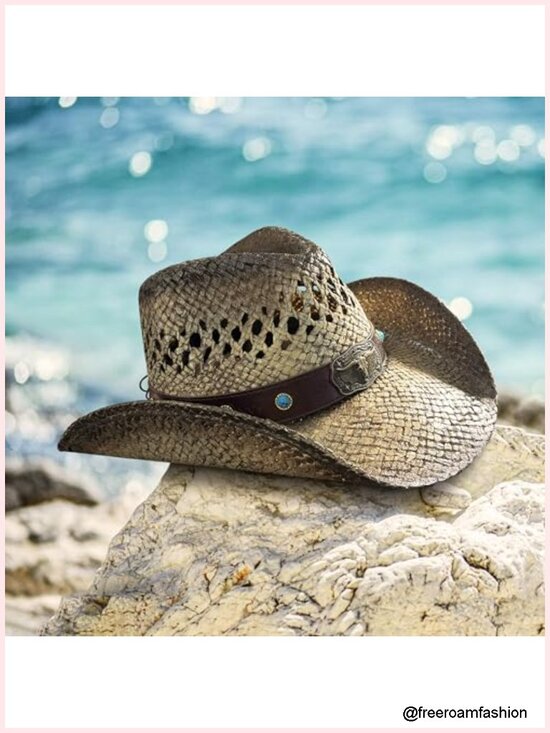 Straw Cowgirl Hat with Shapeable Brim, Wide Brim Western Sun Hat for Women